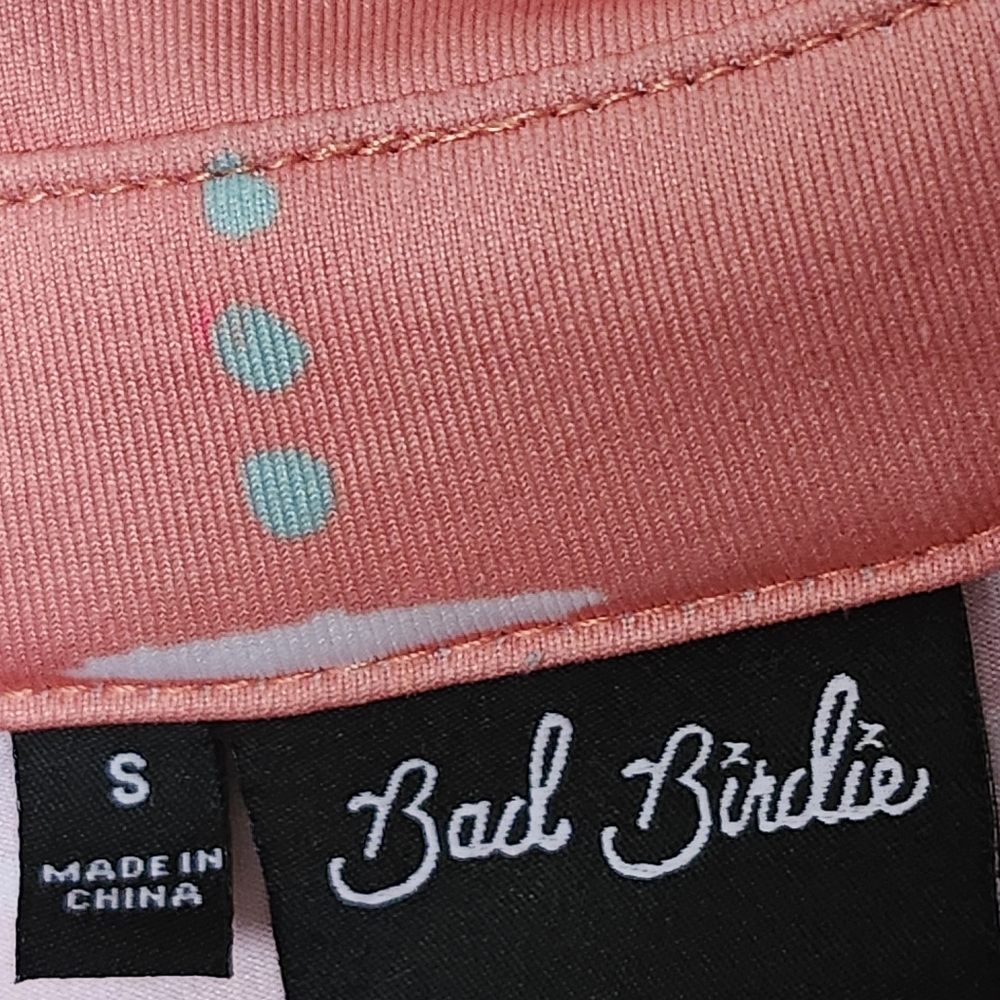 Bad Birdie coral and white geometric patterned golf polo Shirt men's size Small - Picture 7 of 11